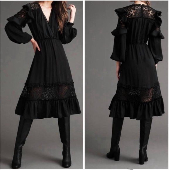 NWT Haute Hippie Paige Cross Front Midi Dress In Jet Black Size 2 - Picture 3 of 4